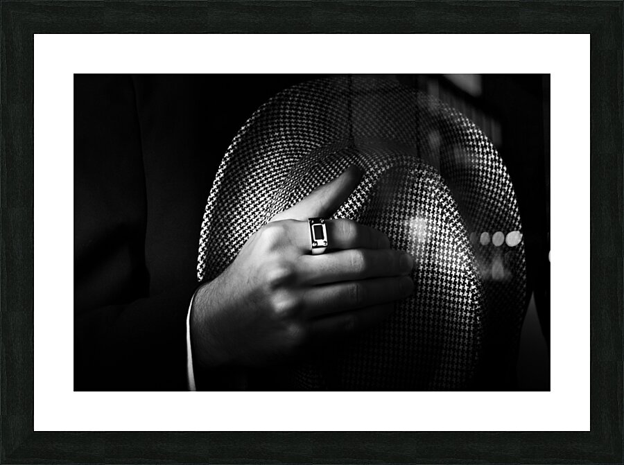Close-up shot of a male ring hand holding hat Picture Frame print
