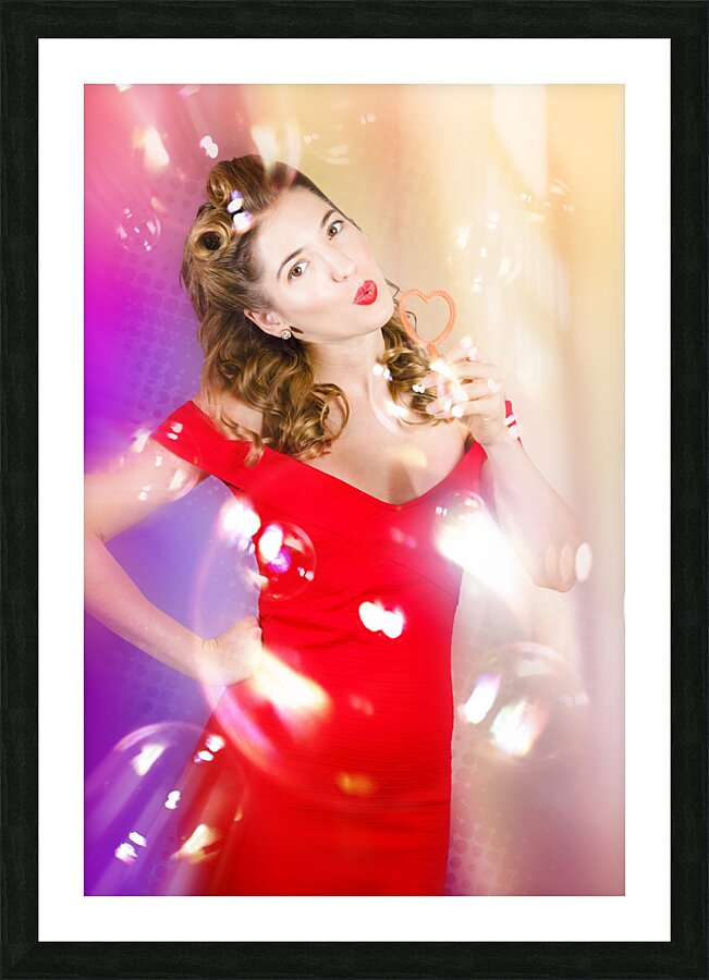 Beautiful pin-up girl at retro disco dance party Picture Frame print