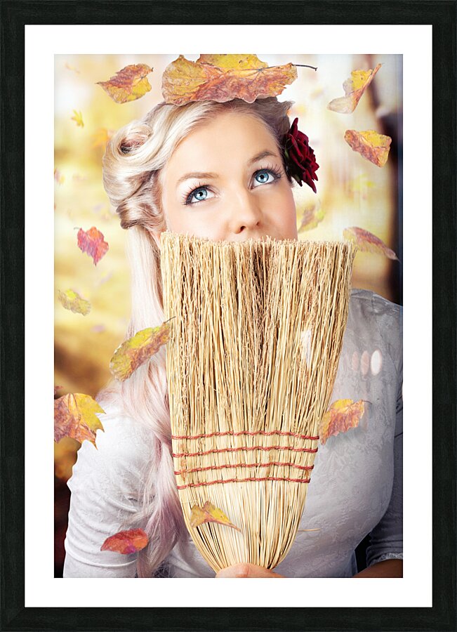 Retro Pinup Girl Doing Spring Clean Picture Frame print