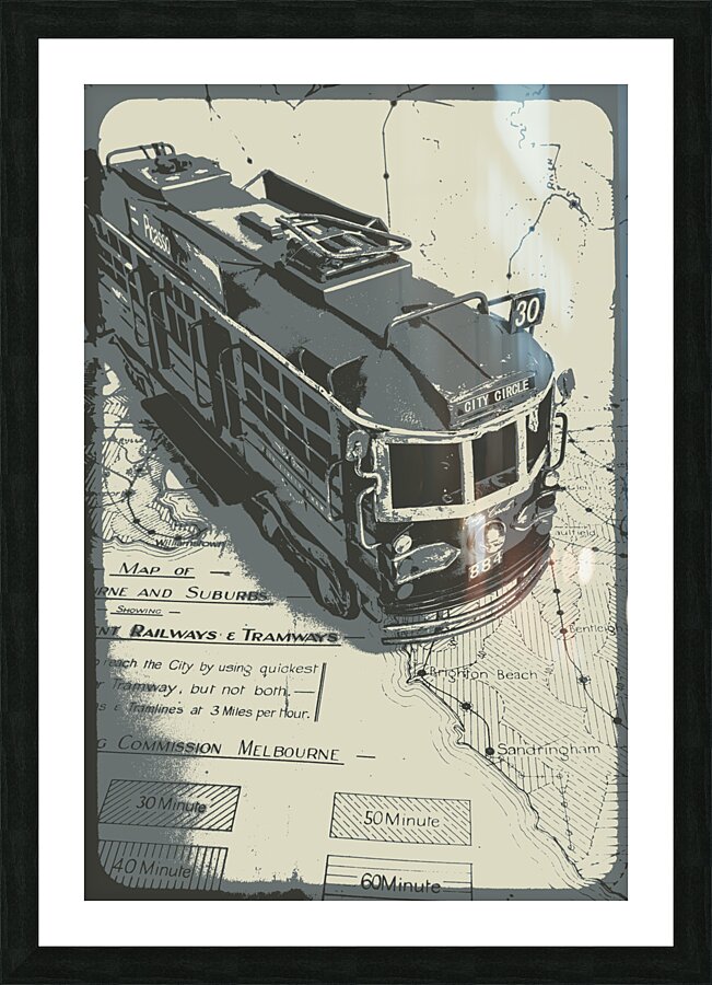Urban trams and old maps Picture Frame print