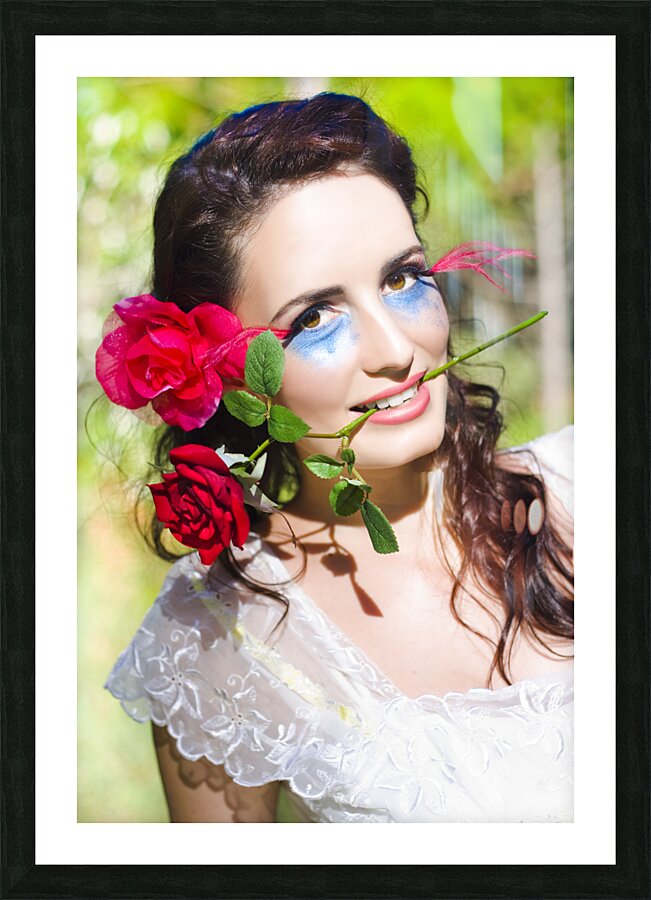 Woman With Red Roses Picture Frame print