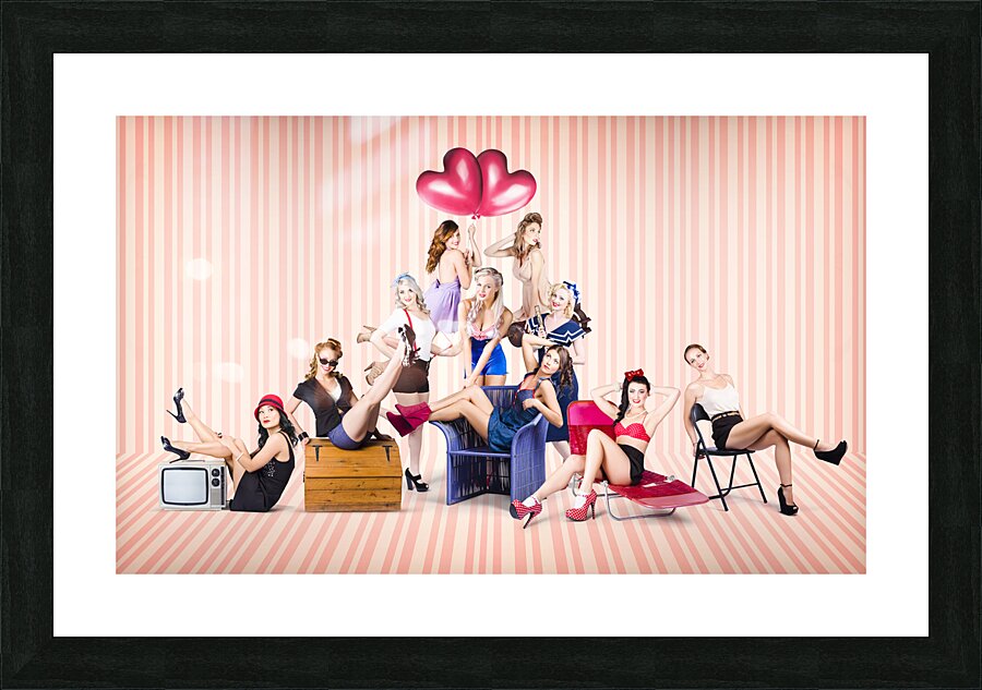Group of 10 beautiful pinup girls in retro fashion Picture Frame print