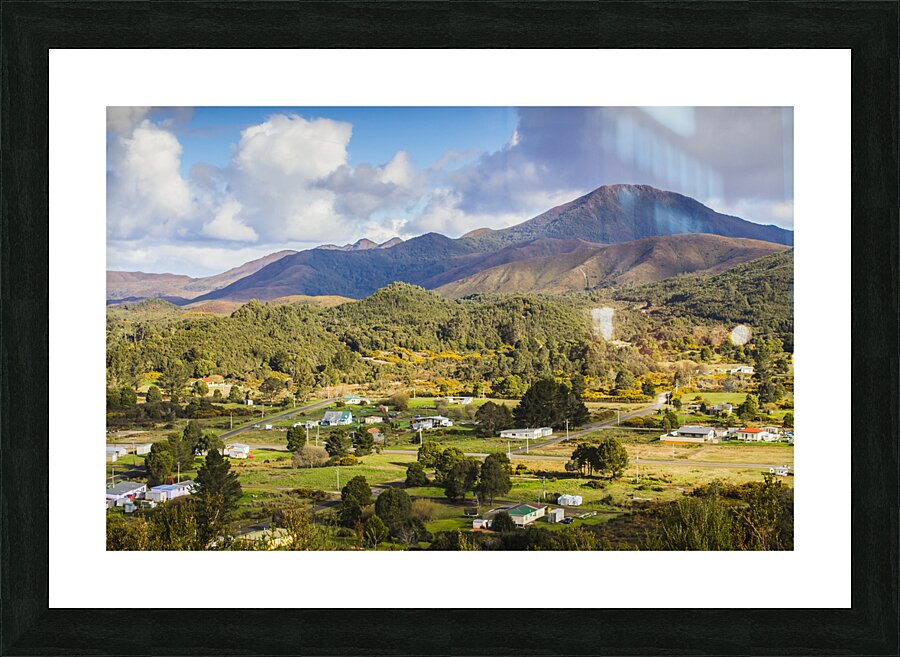 Rural landscape with mountains and valley village Picture Frame print