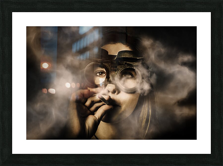 Steampunk welder smoking cigarette Picture Frame print