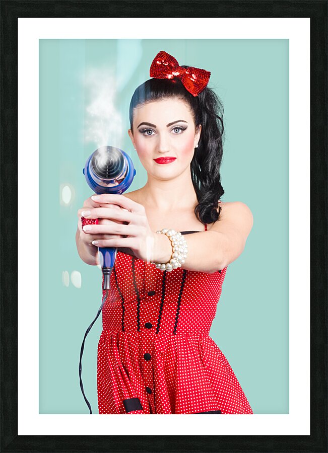Hairdresser woman shooting a cool haircut in style Picture Frame print