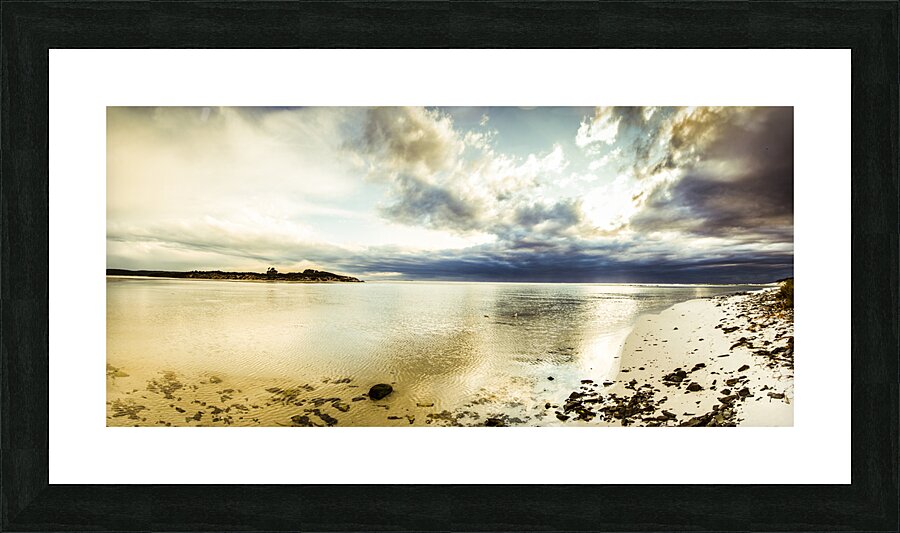 Beach panorama of a sunrise over the sea Picture Frame print