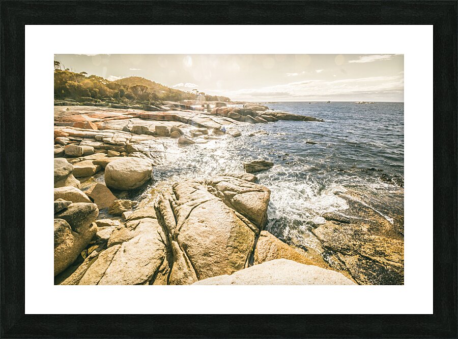 Peaceful sun flared Australian coastline Picture Frame print