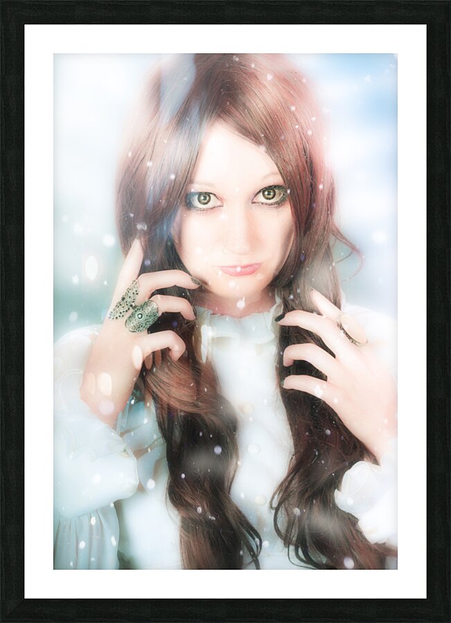 Beautiful enchanting snow princess woman Picture Frame print
