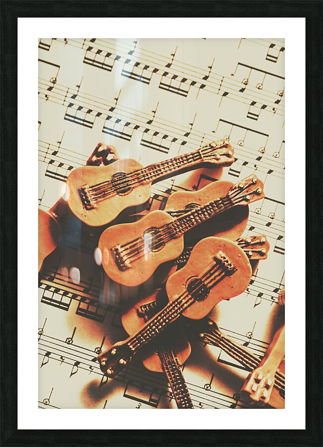 Vintage guitars on music sheet Picture Frame print