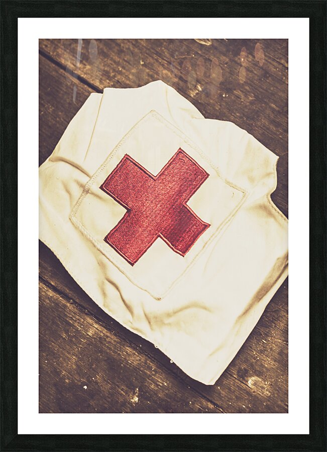 Antique nurses hat with red cross emblem Picture Frame print