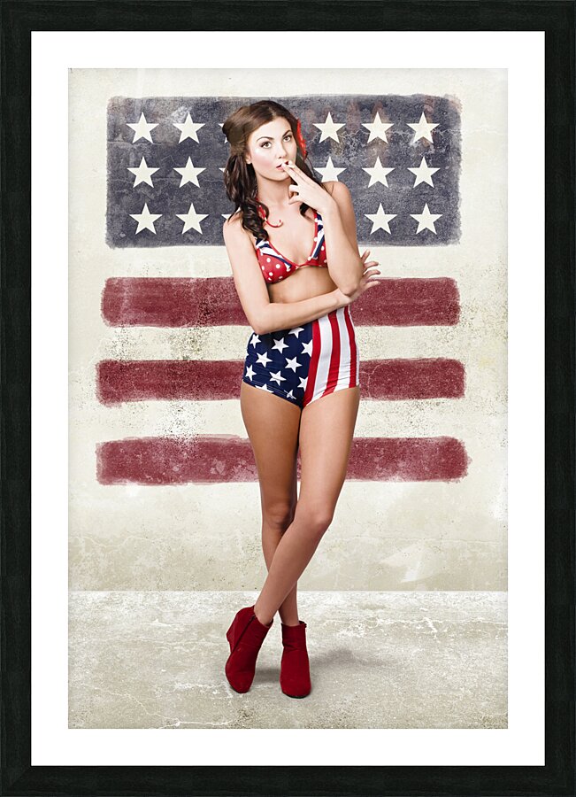 Grunge pin up woman in american fashion style Picture Frame print