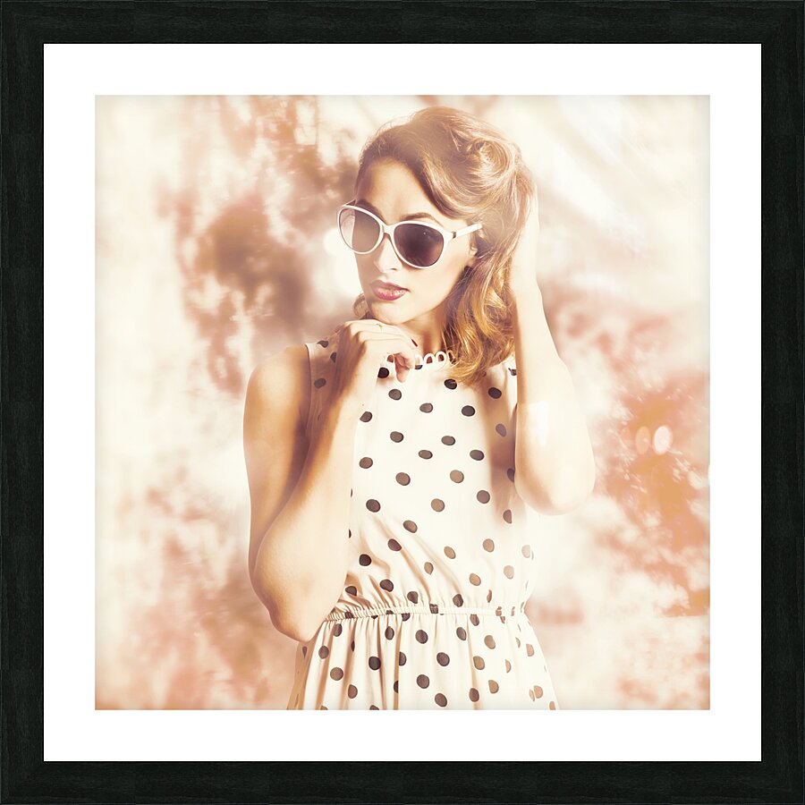 Pinup golden girl with perfect makeup and hair Picture Frame print