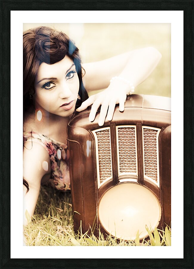 Woman With Retro Radio Picture Frame print