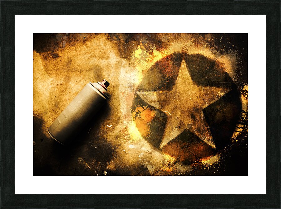 Spray can with army star graffiti Picture Frame print