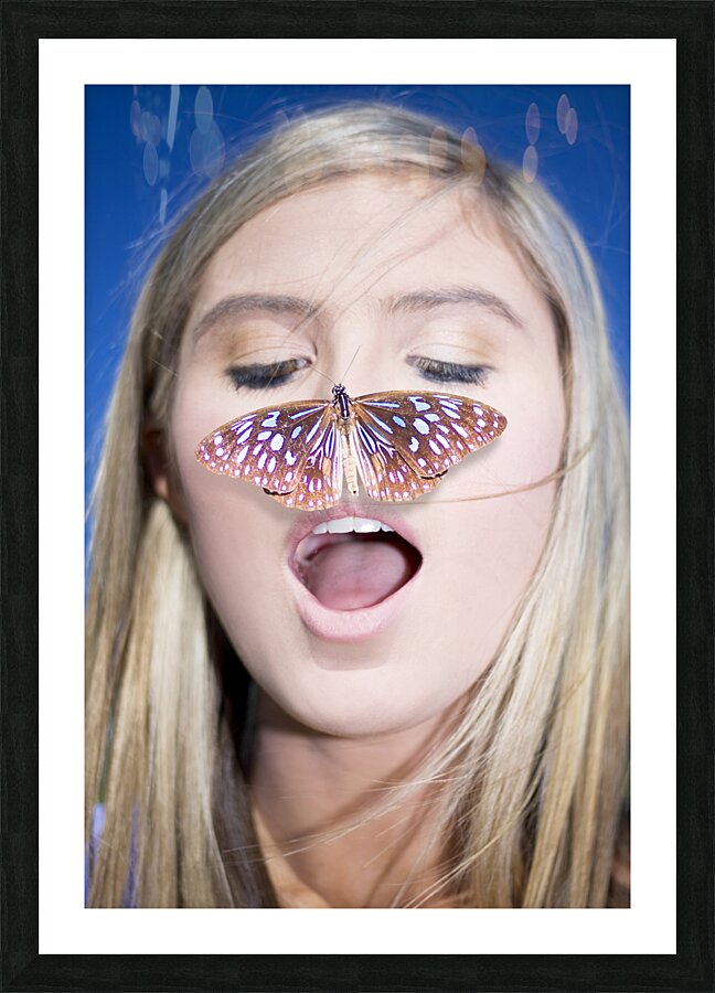 Woman With Butterfly Picture Frame print