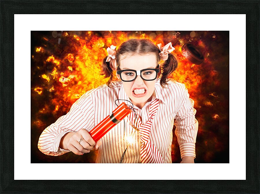 Crazy Business Worker Under Explosive Stress Picture Frame print