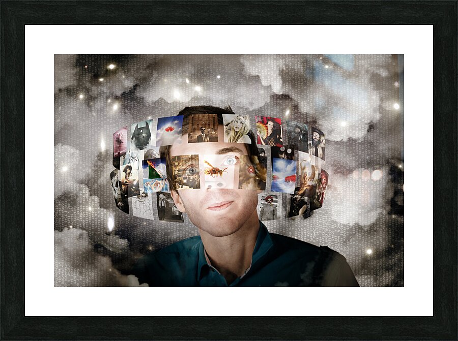 Man Streaming Media With Cloud Server Informatics Picture Frame print
