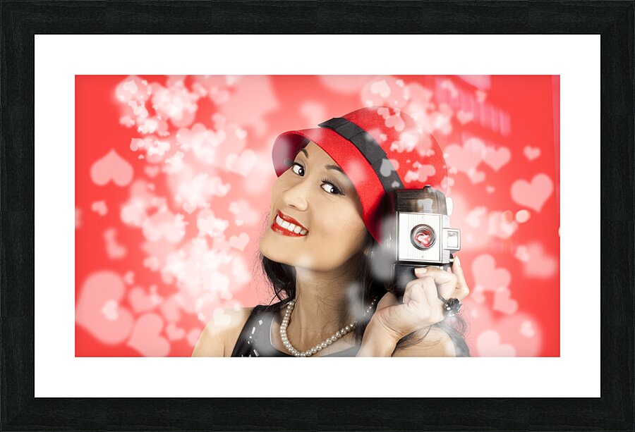 Photographer woman with camera. Photography love Picture Frame print