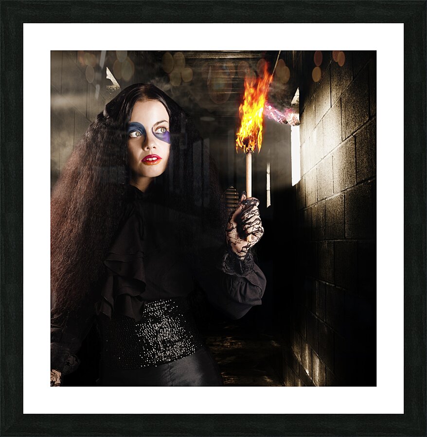 Dark ages jester searching a mysterious castle Picture Frame print