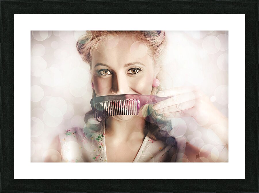 Female Beauty Salon Hairdresser Creating Hairstyle Picture Frame print