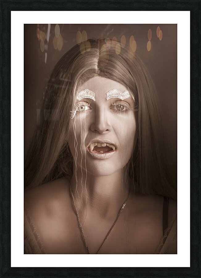 Vintage halloween portrait. Gothic vampire girl Picture Frame print