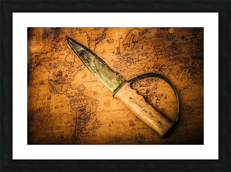 Pirate sword on buried treasure map Picture Frame print