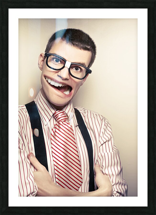 Funny Retro Male Nerd With Big Mouth On Copyspace  Picture Frame print
