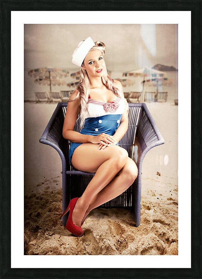 Retro Blond Beach Pinup Model With Elegant Look Picture Frame print