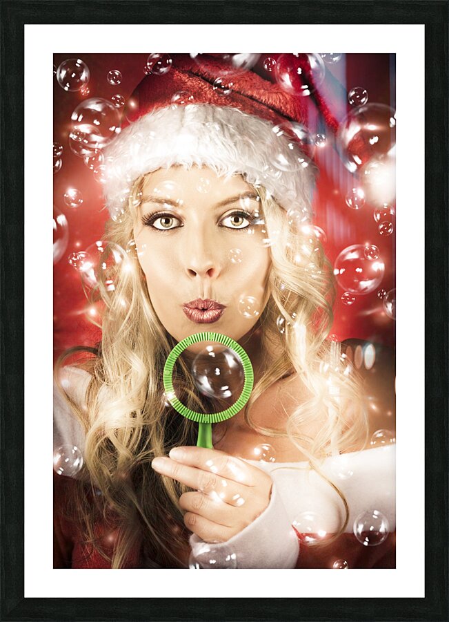 Beautiful Female Santa Making Christmas Wish Picture Frame print