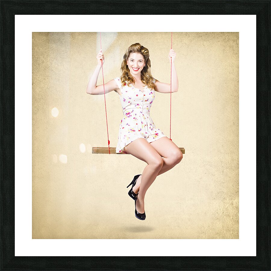 Pinup woman in retro makeup and 50s hair style Picture Frame print