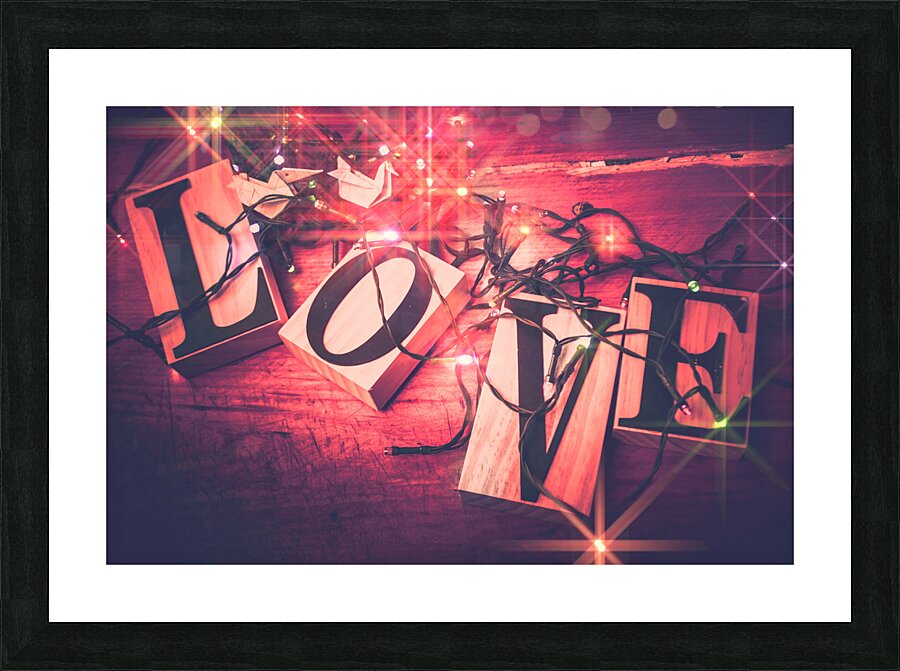 Love birds and wooden sentiments Picture Frame print