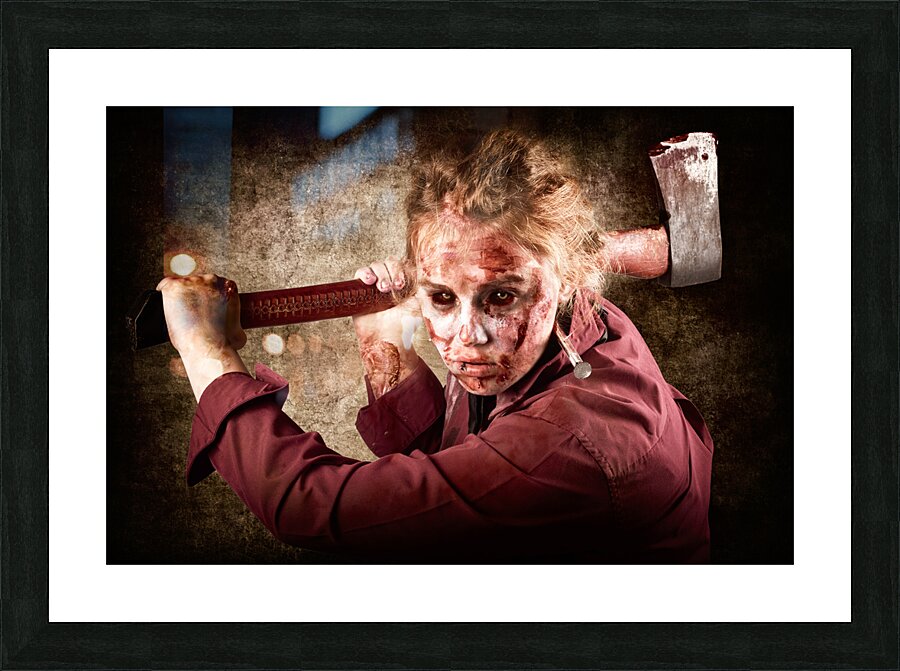 Sinister zombie axe murderer. A grunge death Picture Frame print