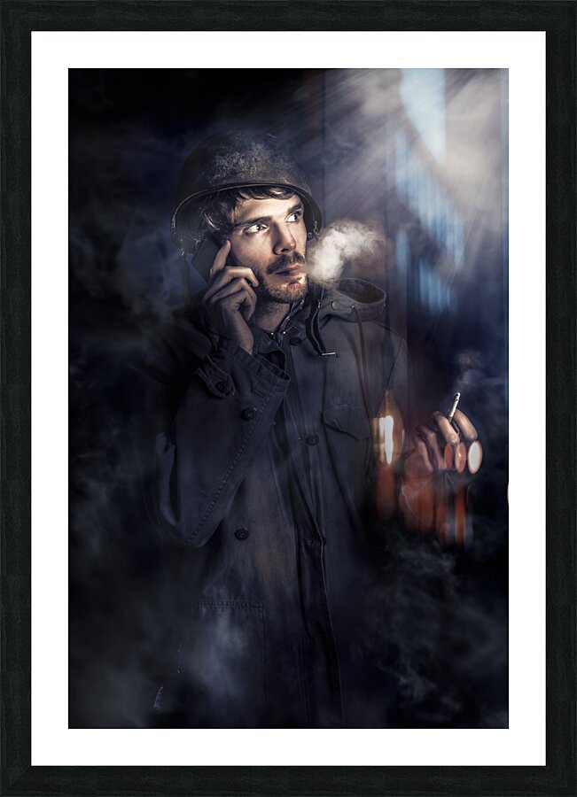 Anxious Australian SAS soldier on night watch Picture Frame print