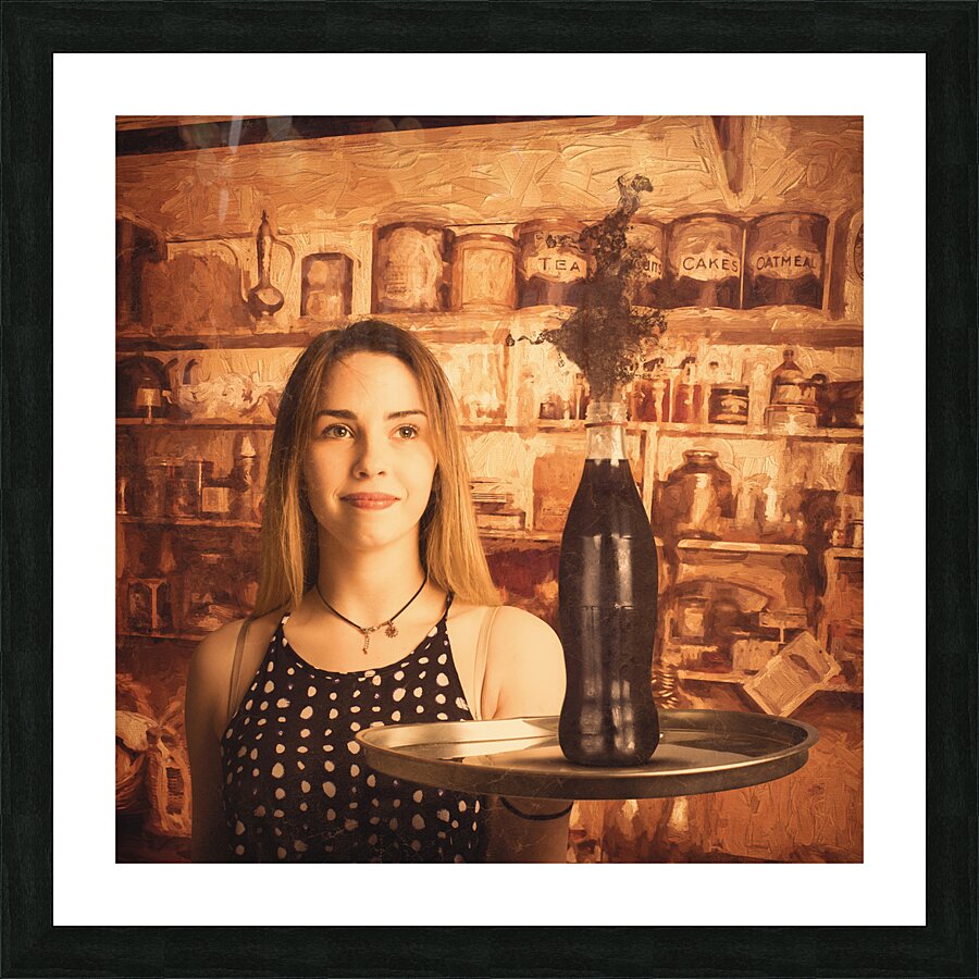 Retro cafe tin sign waitress Picture Frame print