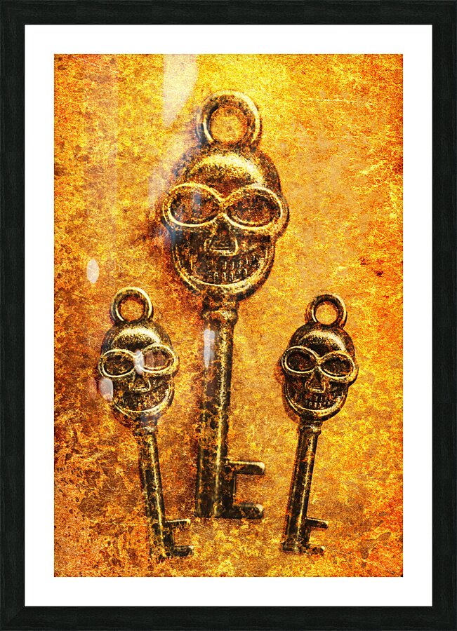 Skull shaped keys in flame Picture Frame print