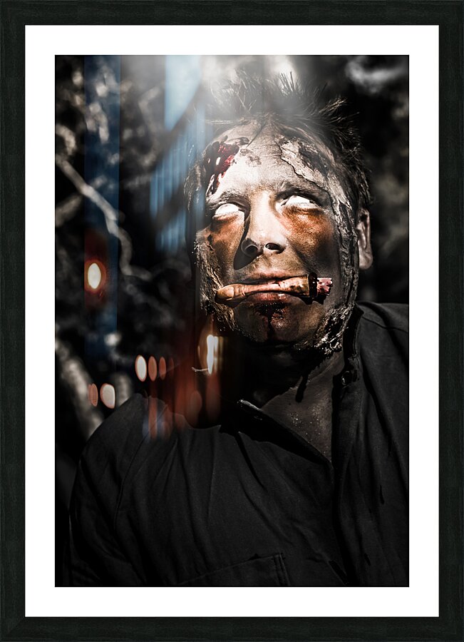 Horror zombie with finger food. Bad taste Picture Frame print