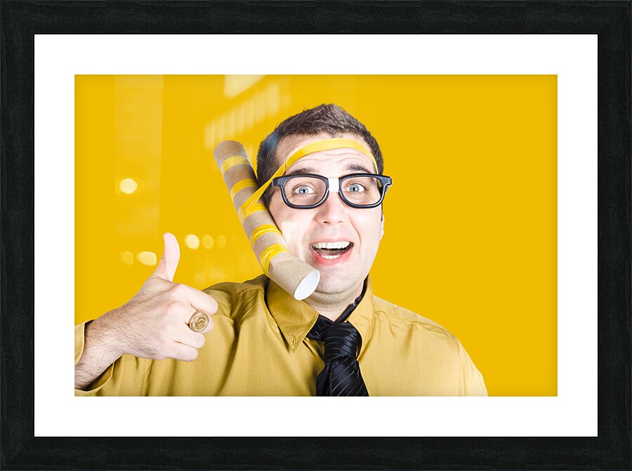 Inventive businessman with new technology Picture Frame print