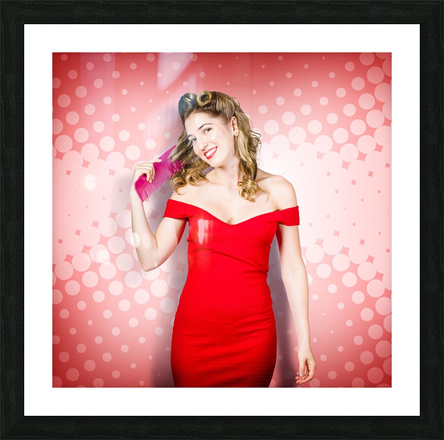 Beauty pinup model straightening rolled 50s hair Picture Frame print