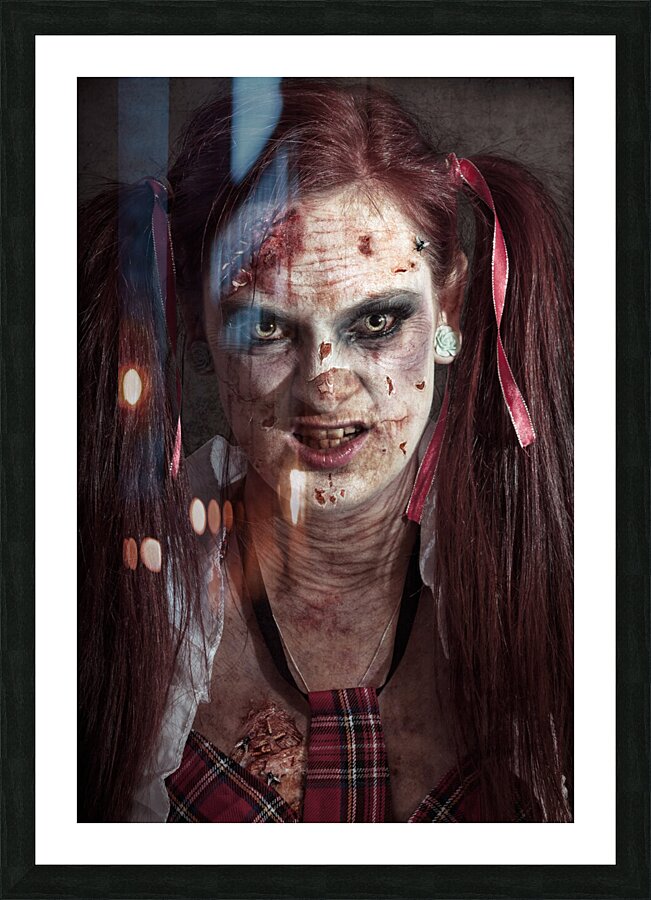 Scary ID photo of female zombie school student Picture Frame print