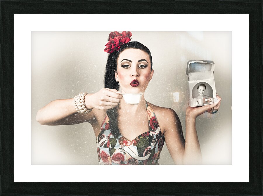 Retro pin up poster girl. Wash and clean service Picture Frame print