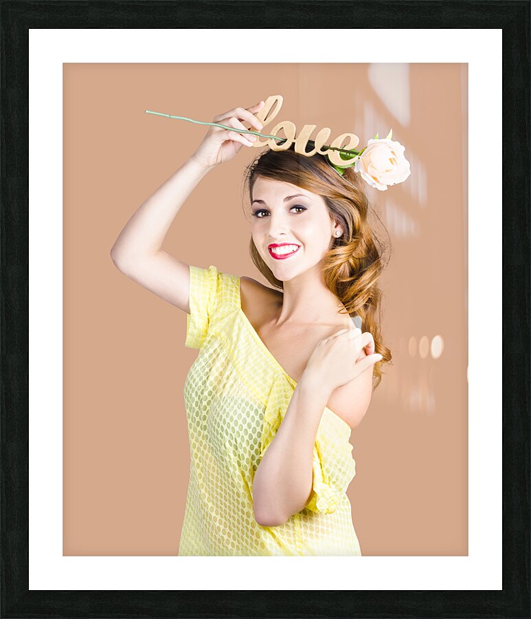 Woman holding message of love Picture Frame print