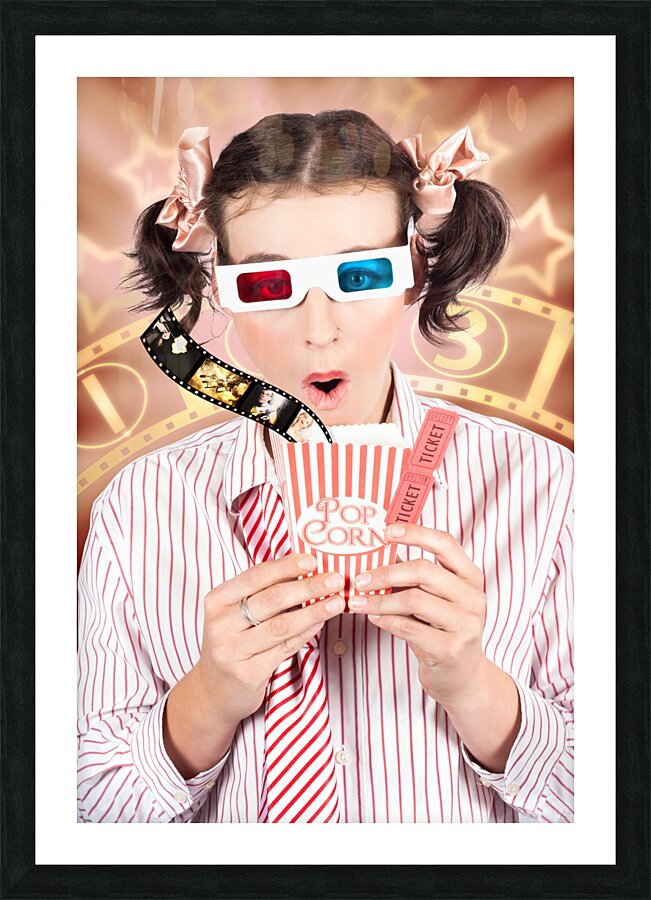 Funny Girl Watching 3D Movie At Cinema Picture Frame print