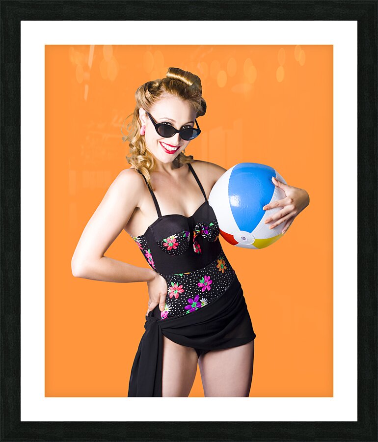 Sixties beach going pinup girl Picture Frame print