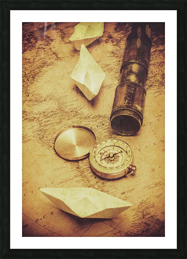 Paper cargo boats and shipping routes Picture Frame print