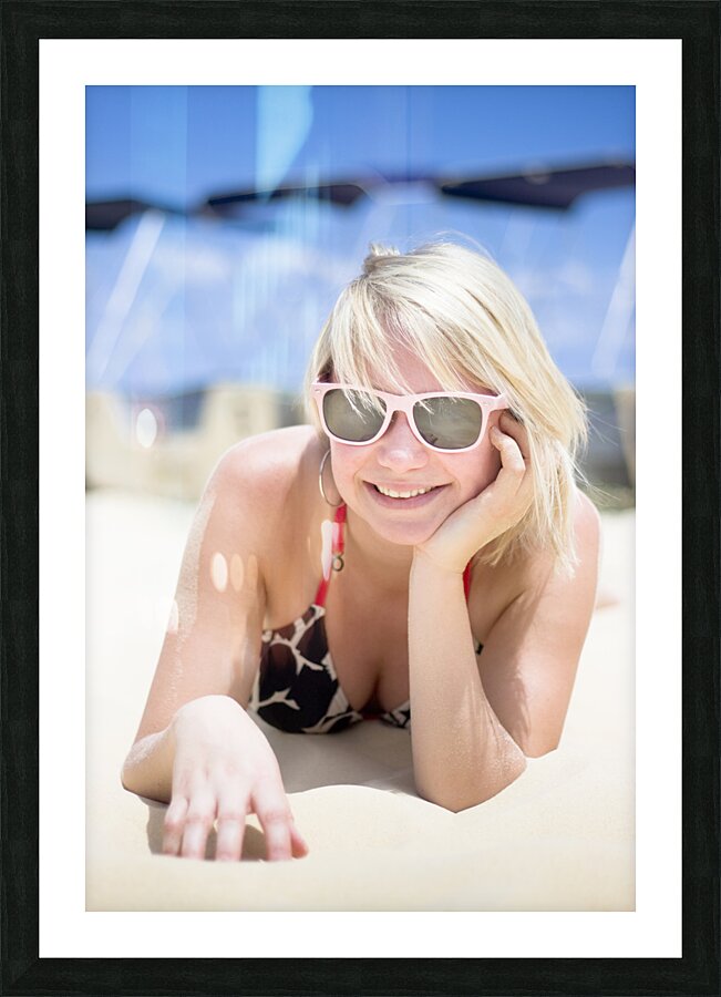Woman Relaxing On Beach Picture Frame print