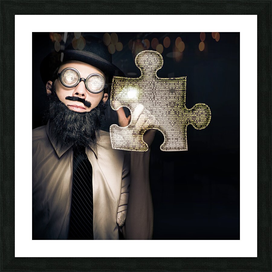 Businessman Puzzle Solving With Digital Solutions Picture Frame print