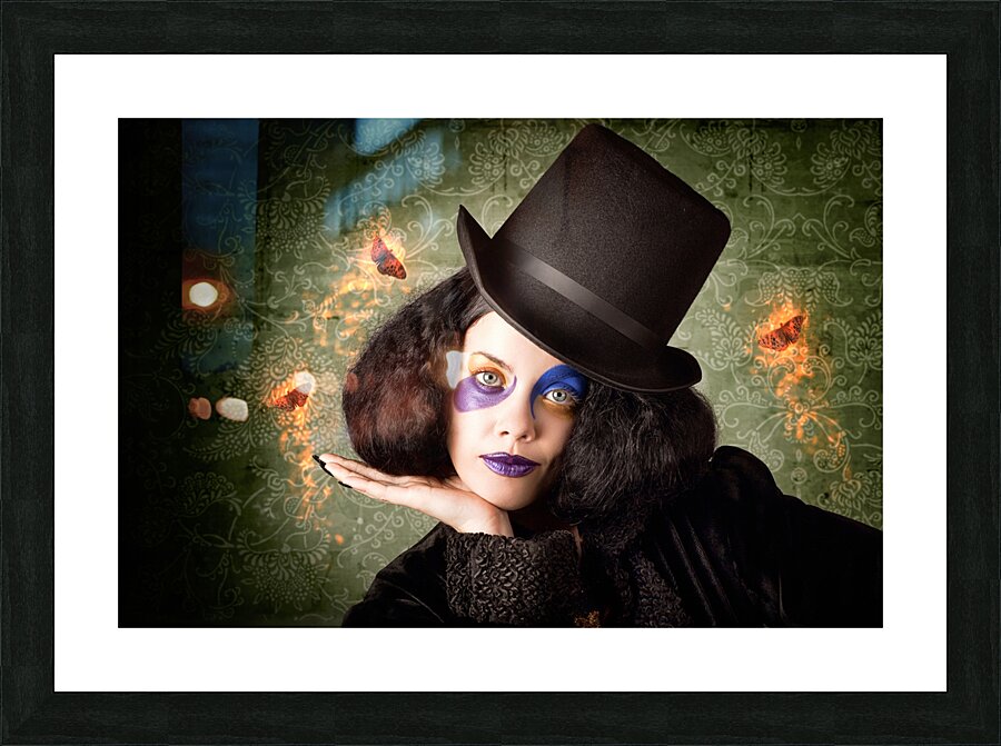 Stylish female magician performing magic trick Picture Frame print
