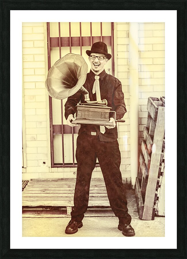 Jazz man in the back alley Picture Frame print