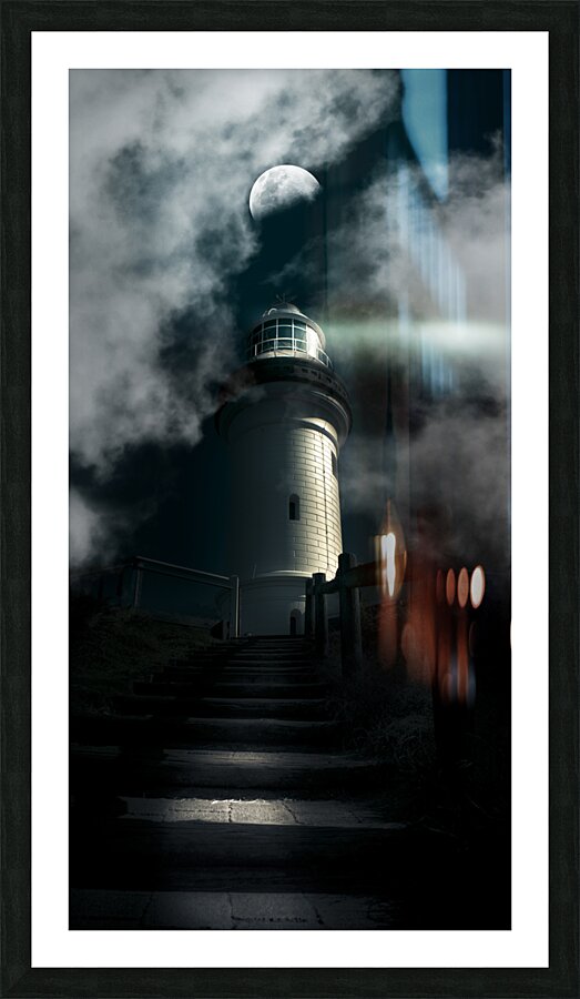 The Dark Atmospheric Lighthouse Picture Frame print