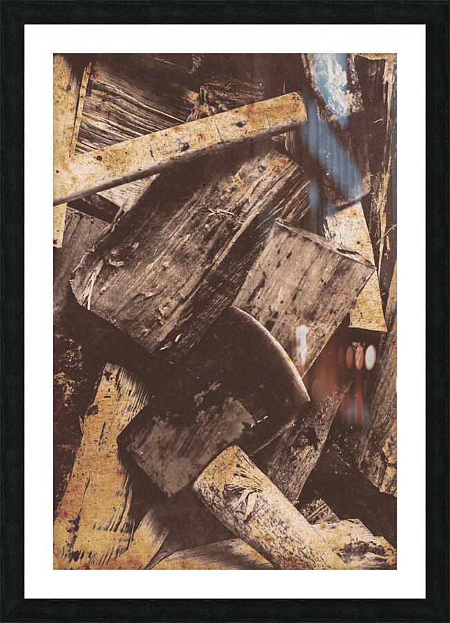 Antique photo of an axe and wood splitter Picture Frame print